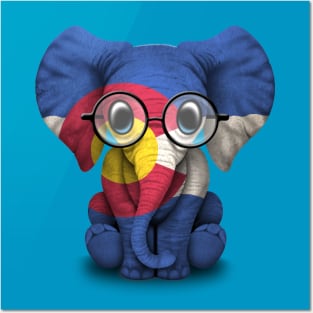 Baby Elephant with Glasses and Colorado Flag Posters and Art